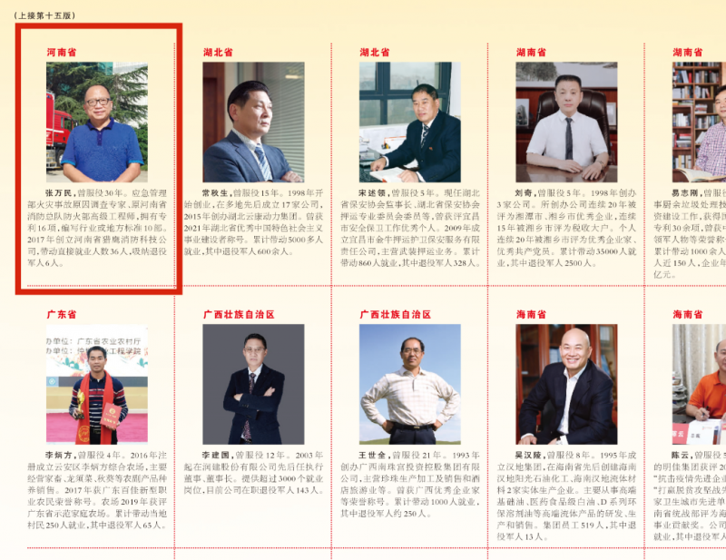 張萬民董事長榮登“2021年度全國退役軍人創業光榮榜”